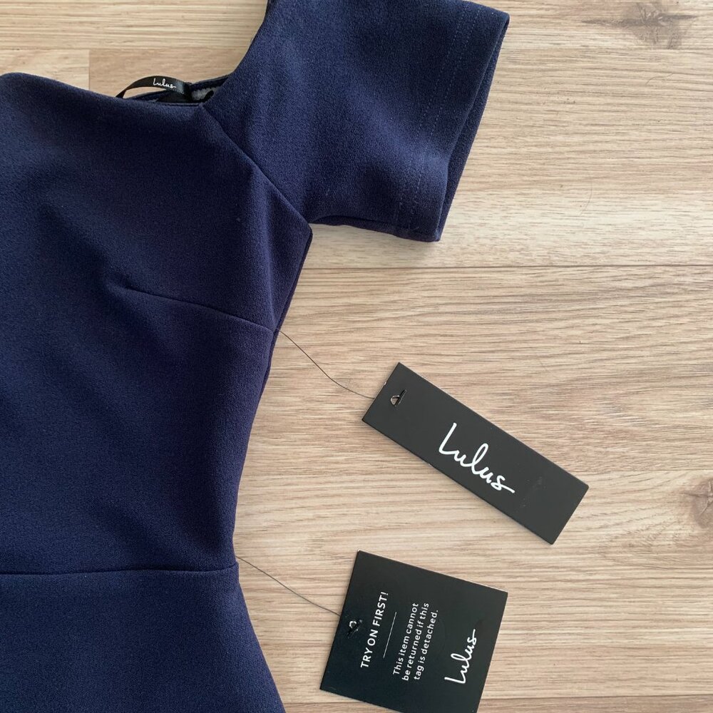 Dark Navy Blue Formal Off the Shoulder V Cut Long Maxi Dress - Picture 8 of 16